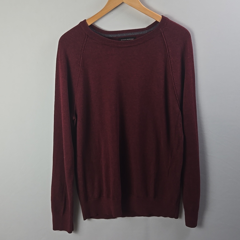 Banana Republic Men's Burgundy Premium Yarn Crewneck Sweater Sz L Cotton Blend